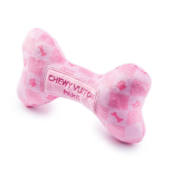 Lg Pink Checker Chewy Vuiton Bone Dog Toy