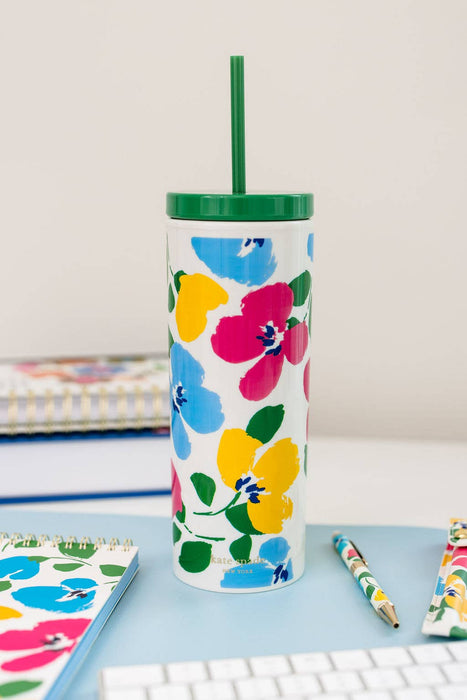 Painterly Bouquet Acrylic Tumbler w/Straw