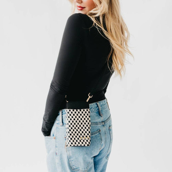 Double Duty Phone Bag | Woven Checkered Black