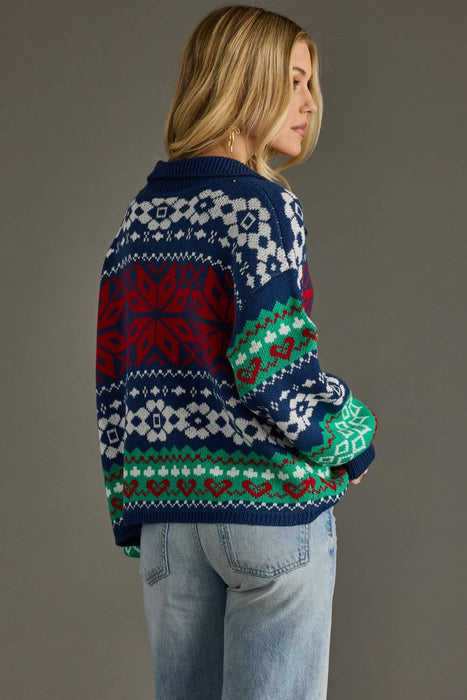 Navy Multicolored Patterned Cardigan