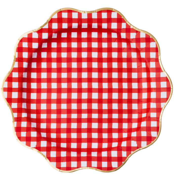 ELEGANT RED GINGHAM DINNER PLATES