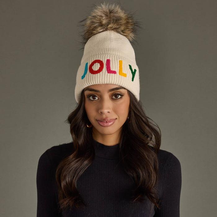 Beige Jolly Pom Hat