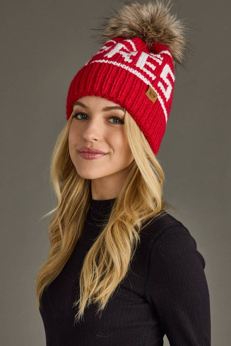 Hot Pink & White Apres Pom Hat