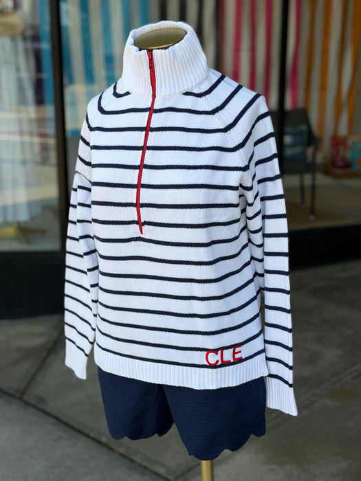 Half Zip Navy Striped CLE Sweater