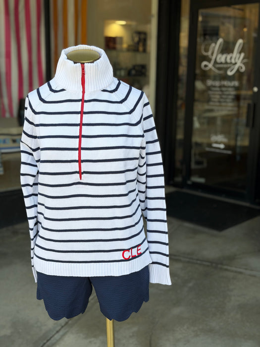Half Zip Navy Striped CLE Sweater