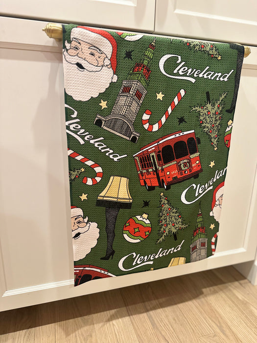 Green Cleveland Christmas Geometry Towel