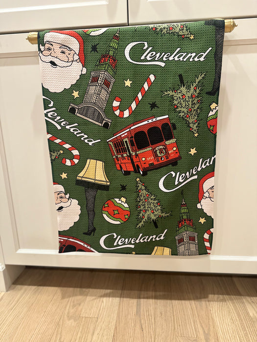Green Cleveland Christmas Geometry Towel