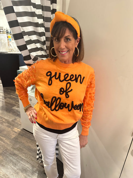 Queen of Sparkle Halloween Glitter Script Sweater