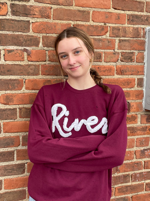 River Script Embroidered Drop Shoulder Fleece