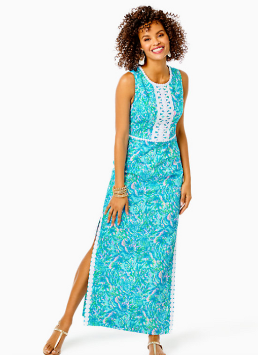 Ashler Maxi Shift Dress | Surf Blue Coral of the Story