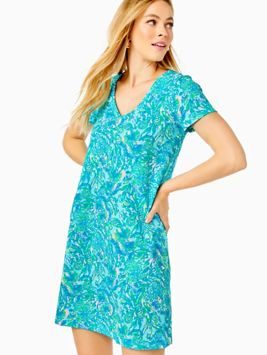 Etta V Neck Dress | Surf Blue Coral Of The Story