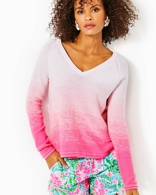 Jody V Neck Sweater | Havana Pink Marled Ombre
