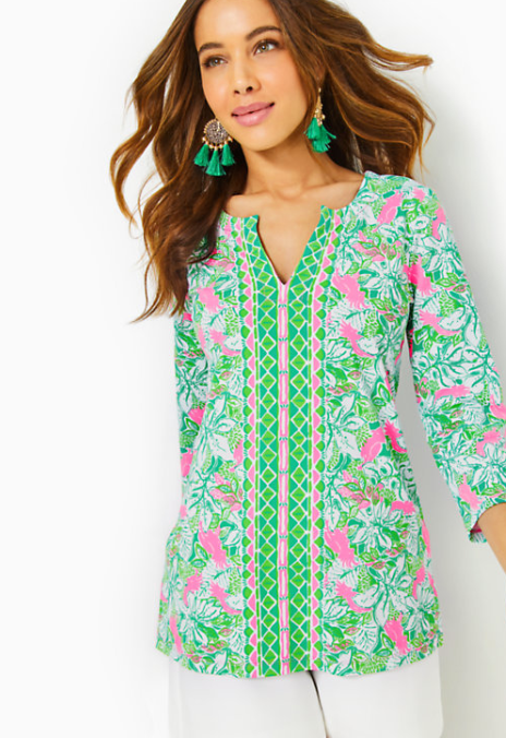 UPF 50+ Karina ChillyLilly Tunic | Botanical Green Just Wing It Engineered