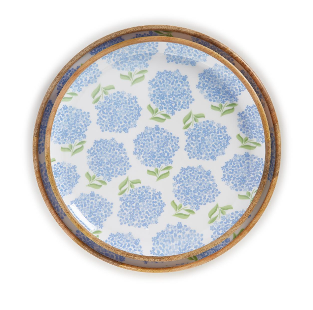 Hydrangea Hand-Crafted Wood Round Tray