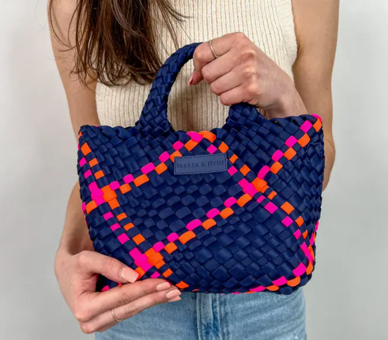 Mini Woven Tote | Navy Multi