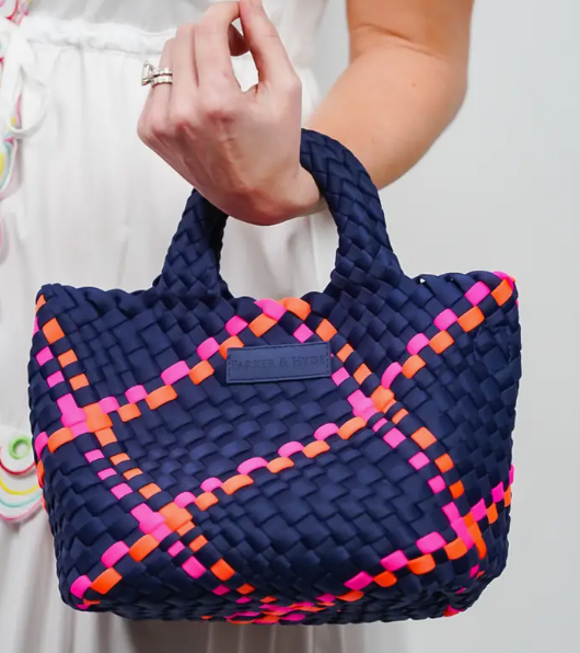 Mini Woven Tote | Navy Multi