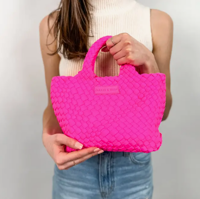 Mini Woven Tote | Neon Pink