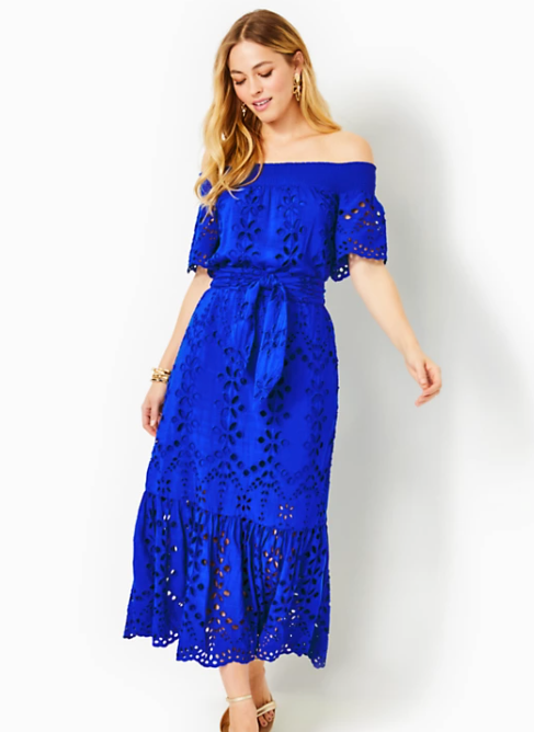 Isbell Off Shoulder  Dress | Blue Grotto Soiree Eyelet
