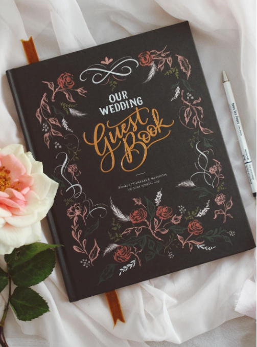 Black Floral Wedding Guest Book