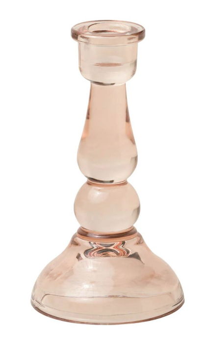 Tall Glass Taper Holder | Pink