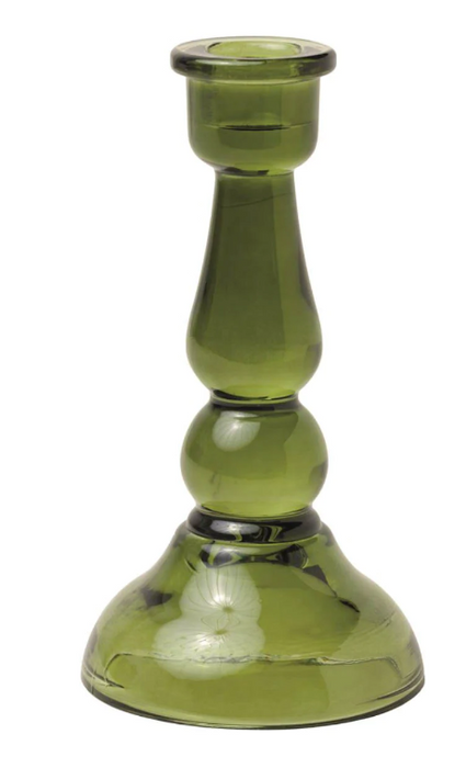 Tall Glass Taper Holder | Dark Green