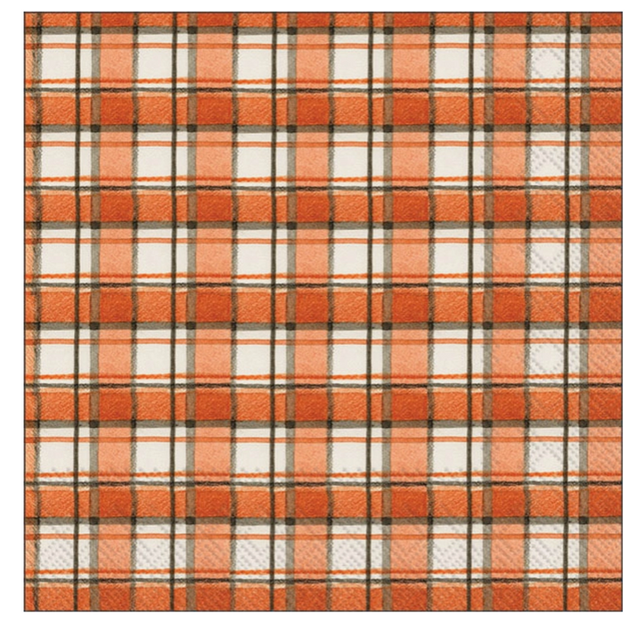 Orange & Gray Plaid Cocktail Napkins
