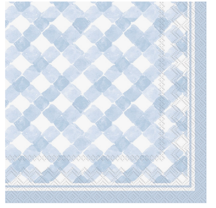Lt Blue Gingham Cocktail Napkins