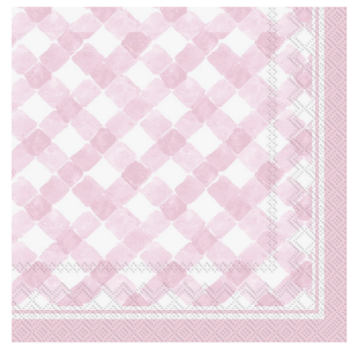 Lt Rose Gingham Cocktail Napkins