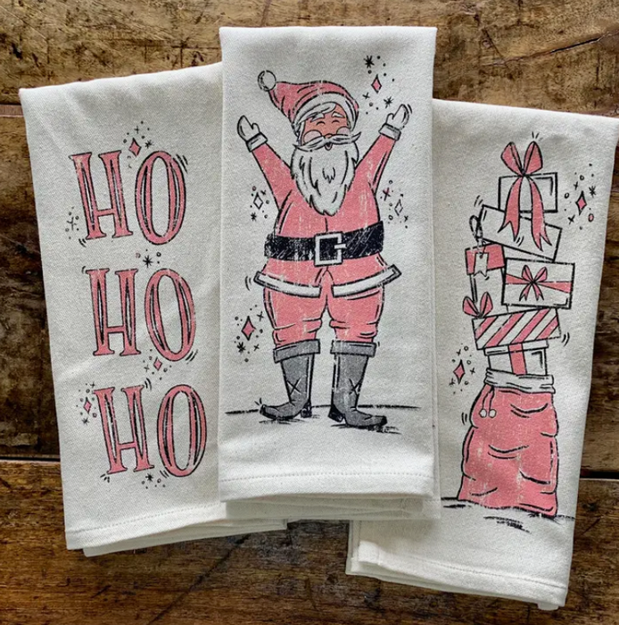 Blush Santa and Presents Kitchen Towel