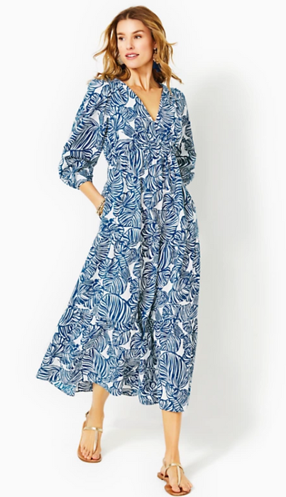 Deacon 3/4 Sleeve Dress | Aegean Navy Beach Path