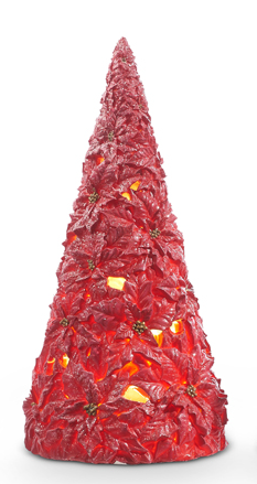 14.5" Red Lighted Pointsettia Tree | Medium