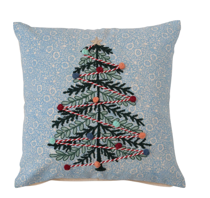 18" Holiday Tree w/Poms Pillow