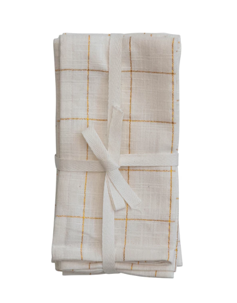 Ivory Gold Grid Napkin Set of 4
