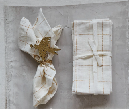 Ivory Gold Grid Napkin Set of 4