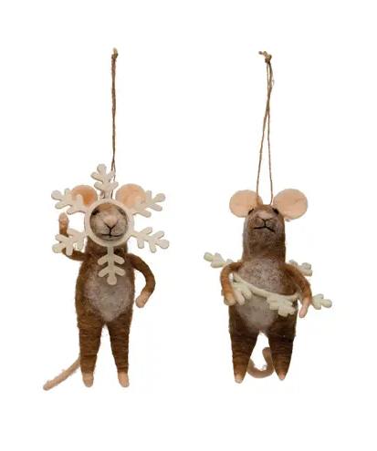 Felt Mouse Snowflake on Waist Ornament