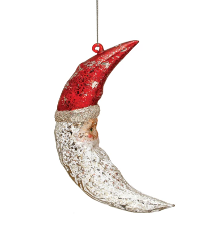 Mercury Glass Santa Moon Ornament