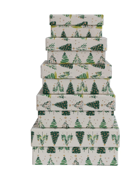Set of 5 Square Holiday Trees Gift Boxes
