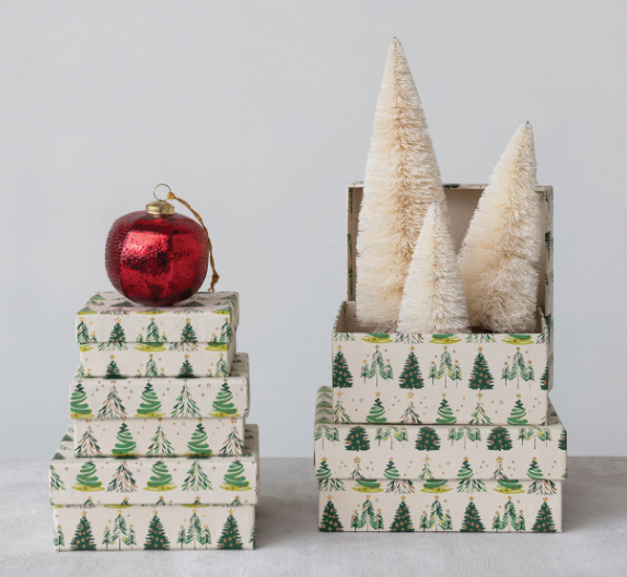 Set of 5 Square Holiday Trees Gift Boxes