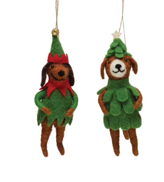 Felt Dog w/Hat Ornament