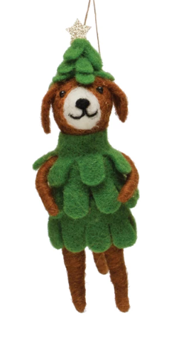 Felt Dog w/Tree Hat Ornament