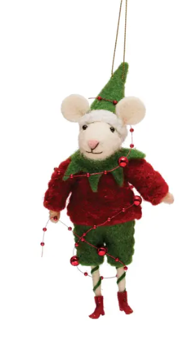 Felt Mouse Elf w/Lights Ornament