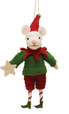 Felt Mouse Elf w/Star Ornament