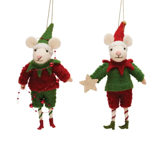 Felt Mouse Elf w/Lights Ornament