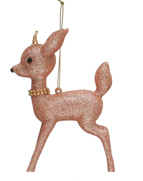 6" Pink Glitter Deer Ornament