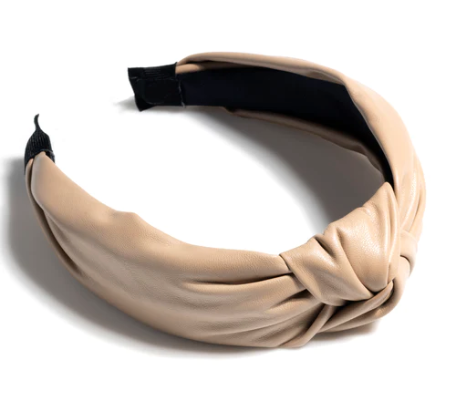 Tan Knotted Faux Leather Headband
