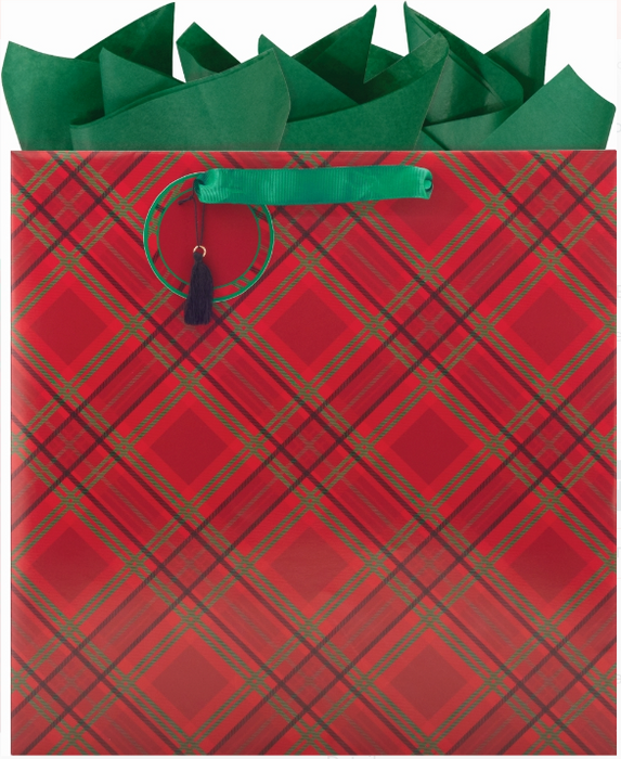 Diagonal Red Plaid Gift Bag | XLarge