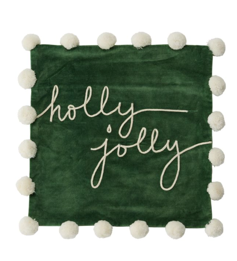 Green Holly Jolly Velvet Pillow Cover