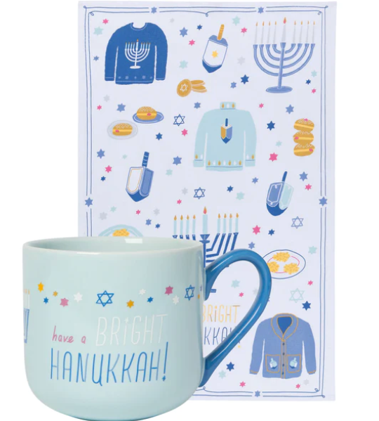 Bright Hanukkah Mug/Dishtowel Set