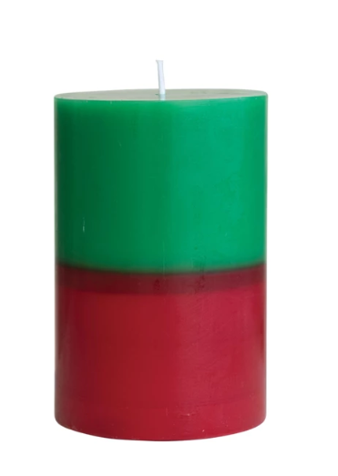 6" Red/Green Two Tone Pillar Candle