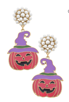 Jack O Lantern w/Purple Hat Earrings